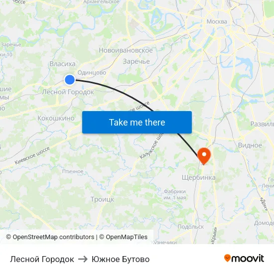 Лесной Городок to Южное Бутово map