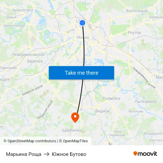 Марьина Роща to Южное Бутово map