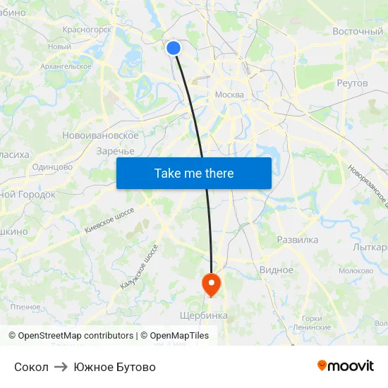 Сокол to Южное Бутово map