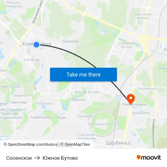 Сосенское to Южное Бутово map