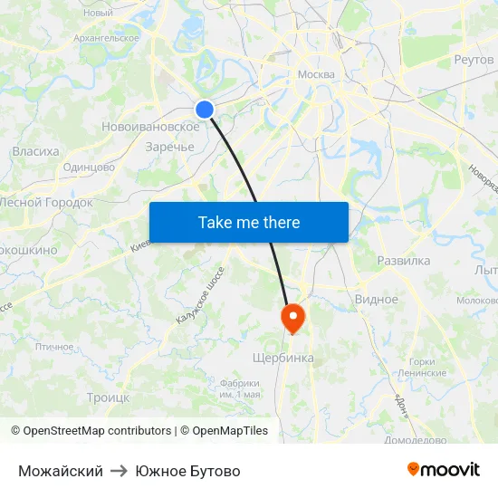 Можайский to Южное Бутово map