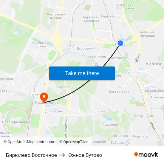 Бирюлёво Восточное to Южное Бутово map