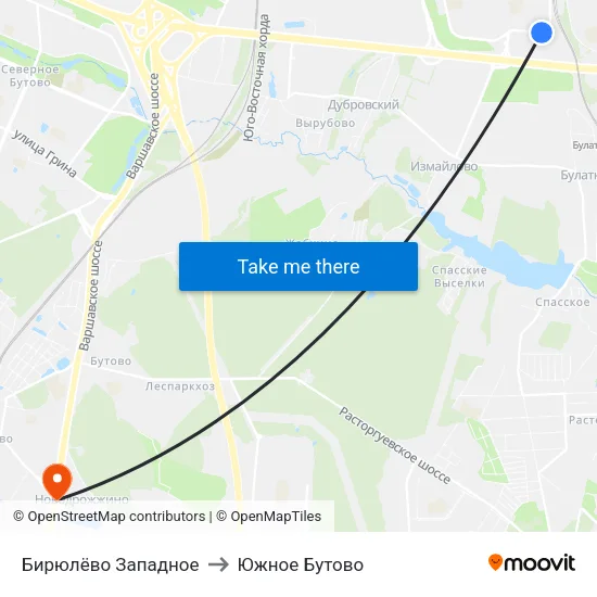 Бирюлёво Западное to Южное Бутово map