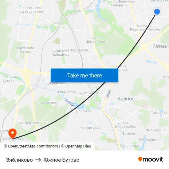 Зябликово to Южное Бутово map