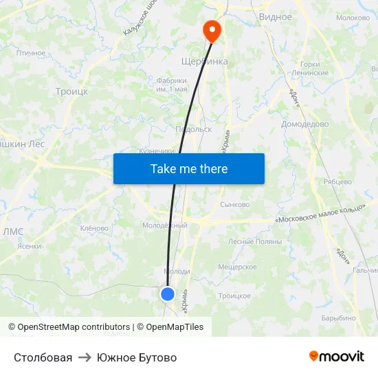 Столбовая to Южное Бутово map