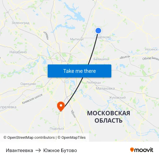 Ивантеевка to Южное Бутово map