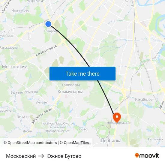 Московский to Южное Бутово map