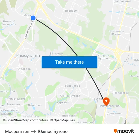Мосрентген to Южное Бутово map