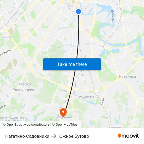 Нагатино-Садовники to Южное Бутово map