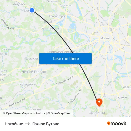 Нахабино to Южное Бутово map