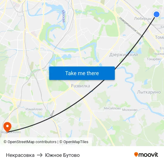 Некрасовка to Южное Бутово map