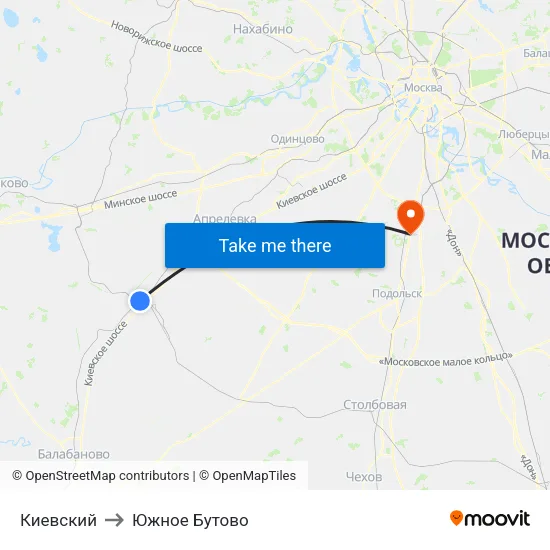 Киевский to Южное Бутово map
