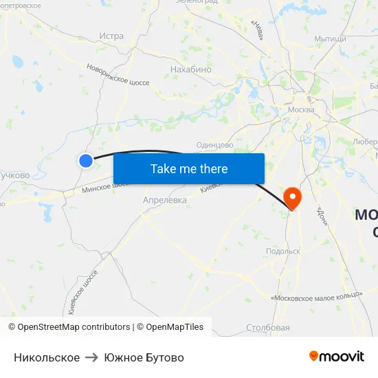 Никольское to Южное Бутово map