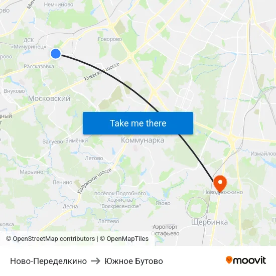 Ново-Переделкино to Южное Бутово map