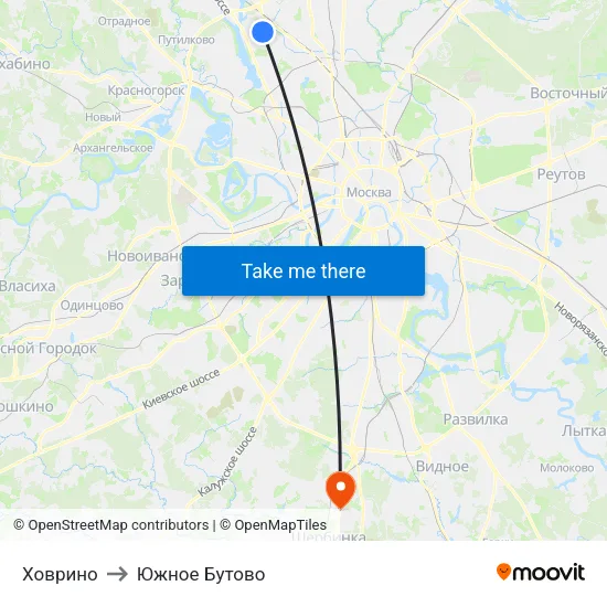 Ховрино to Южное Бутово map