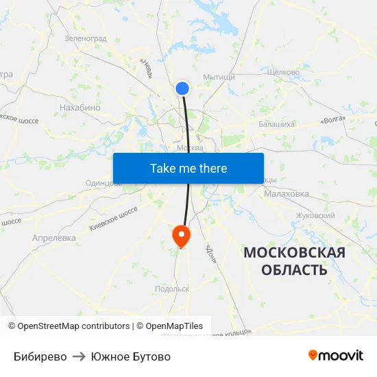 Бибирево to Южное Бутово map