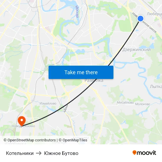 Котельники to Южное Бутово map