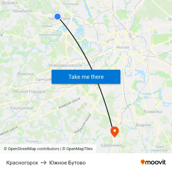 Красногорск to Южное Бутово map