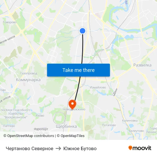 Чертаново Северное to Южное Бутово map