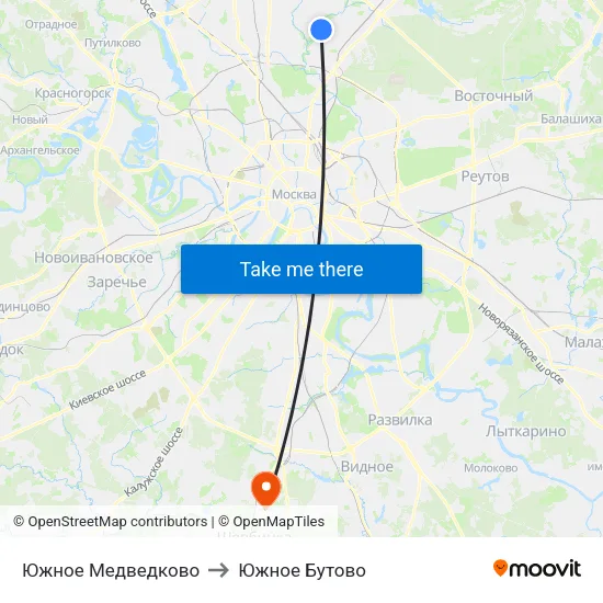 Южное Медведково to Южное Бутово map