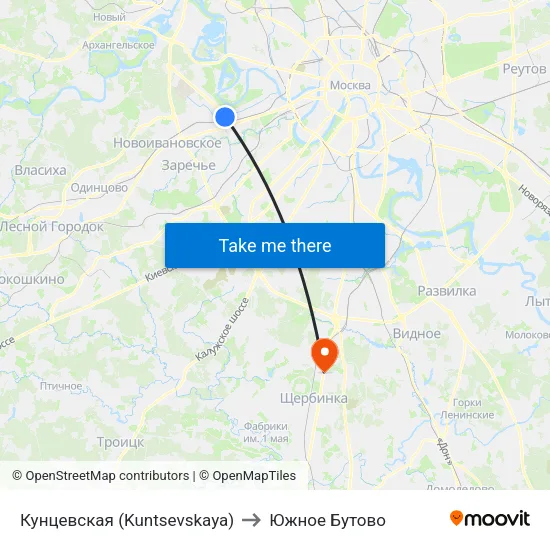 Кунцевская (Kuntsevskaya) to Южное Бутово map