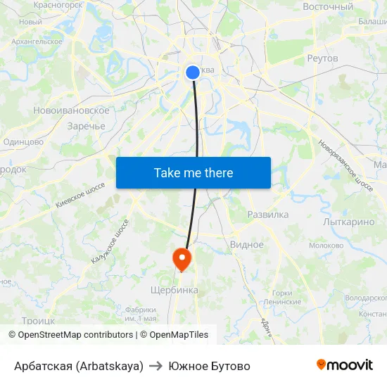 Арбатская (Arbatskaya) to Южное Бутово map