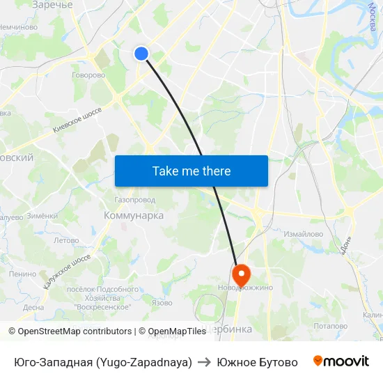 Юго-Западная (Yugo-Zapadnaya) to Южное Бутово map
