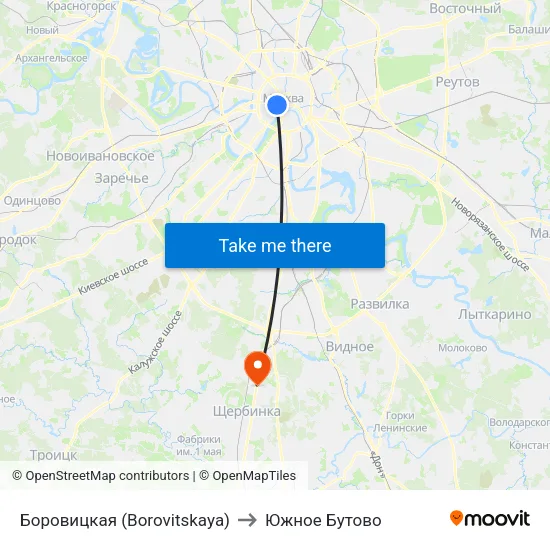 Боровицкая (Borovitskaya) to Южное Бутово map
