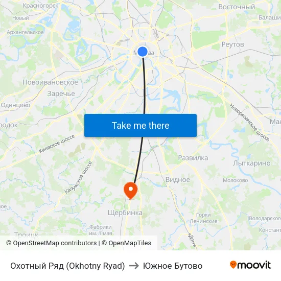 Охотный Ряд (Okhotny Ryad) to Южное Бутово map