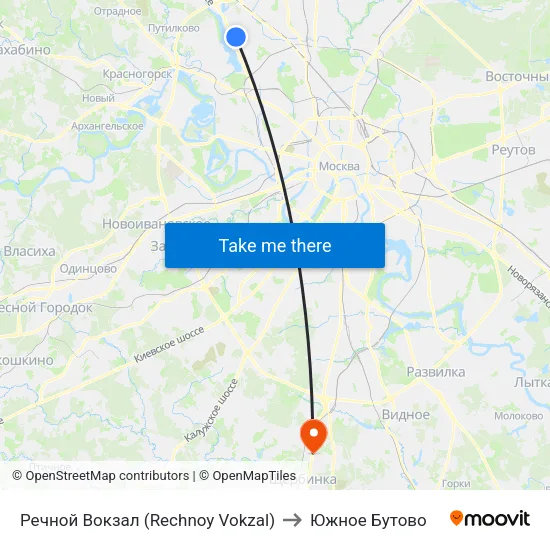 Речной Вокзал (Rechnoy Vokzal) to Южное Бутово map
