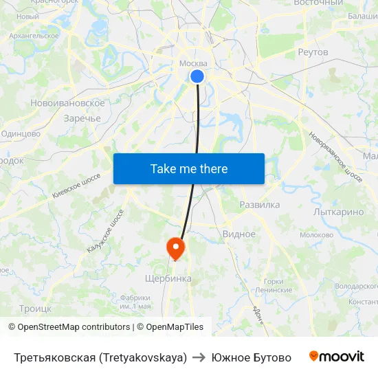 Третьяковская (Tretyakovskaya) to Южное Бутово map