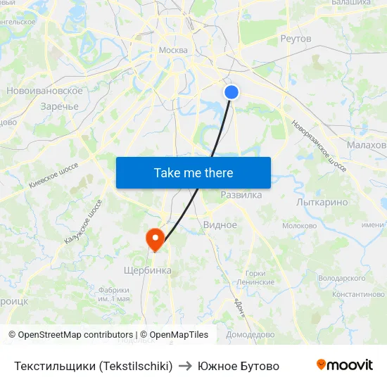 Текстильщики (Tekstilschiki) to Южное Бутово map