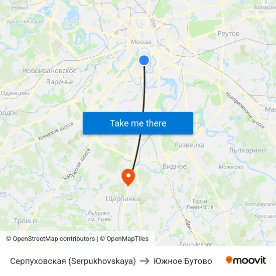 Серпуховская (Serpukhovskaya) to Южное Бутово map