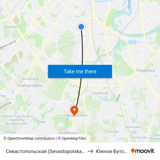 Севастопольская (Sevastopolskaya) to Южное Бутово map