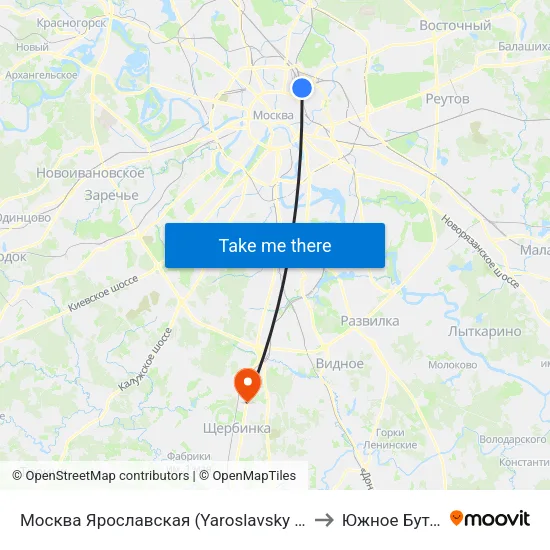 Москва Ярославская (Yaroslavsky Station) to Южное Бутово map