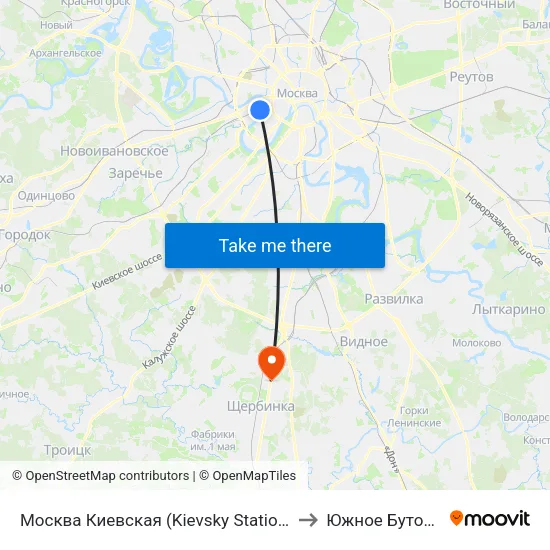 Москва Киевская (Kievsky Station) to Южное Бутово map