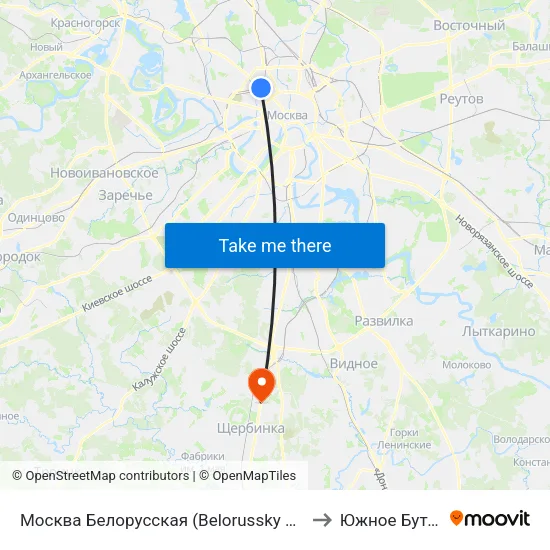 Москва Белорусская (Belorussky Station) to Южное Бутово map