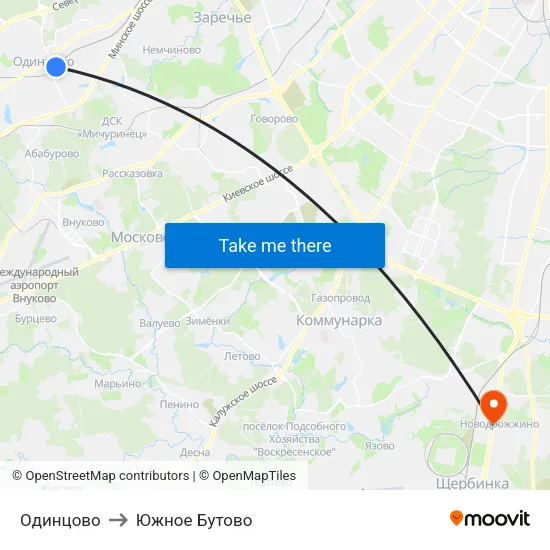 Одинцово to Южное Бутово map
