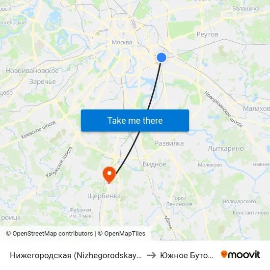 Нижегородская (Nizhegorodskaya) to Южное Бутово map