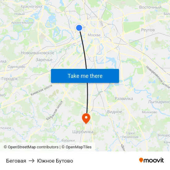 Беговая to Южное Бутово map