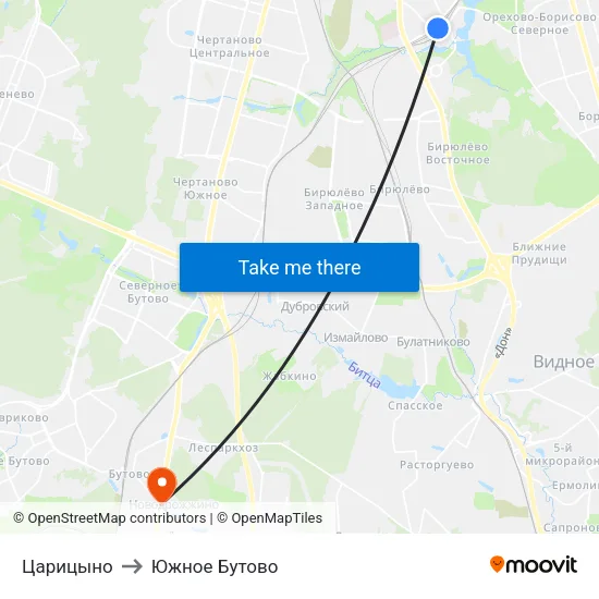 Царицыно to Южное Бутово map