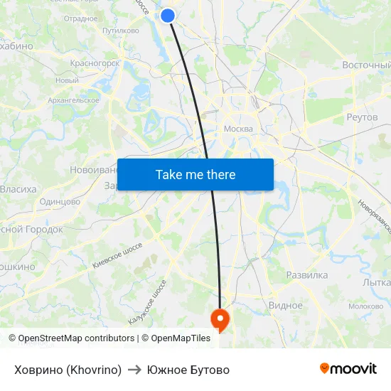 Ховрино (Khovrino) to Южное Бутово map