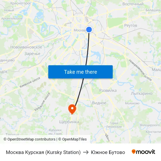 Москва Курская (Kursky Station) to Южное Бутово map