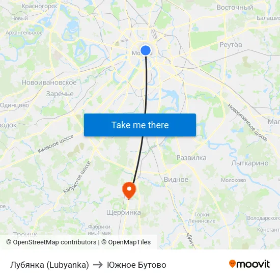 Лубянка (Lubyanka) to Южное Бутово map
