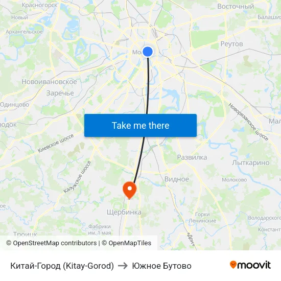 Китай-Город (Kitay-Gorod) to Южное Бутово map