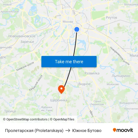 Пролетарская (Proletarskaya) to Южное Бутово map