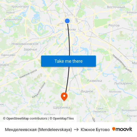 Менделеевская (Mendeleevskaya) to Южное Бутово map