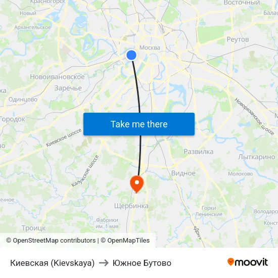Киевская (Kievskaya) to Южное Бутово map