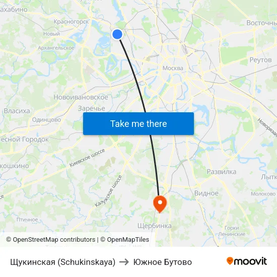 Щукинская (Schukinskaya) to Южное Бутово map