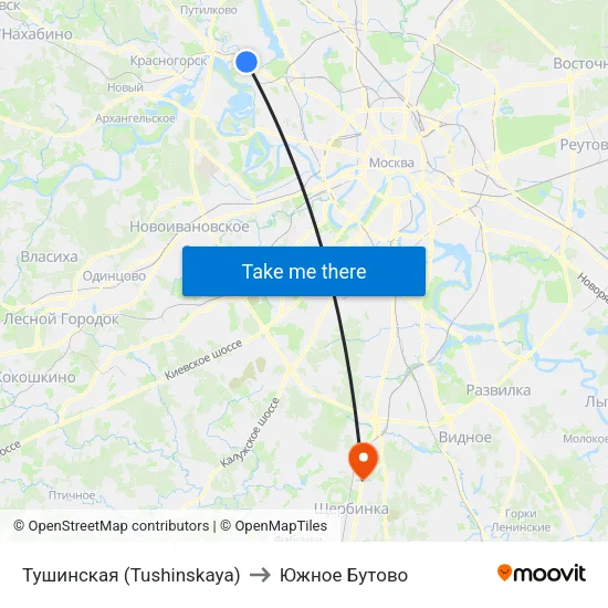 Тушинская (Tushinskaya) to Южное Бутово map